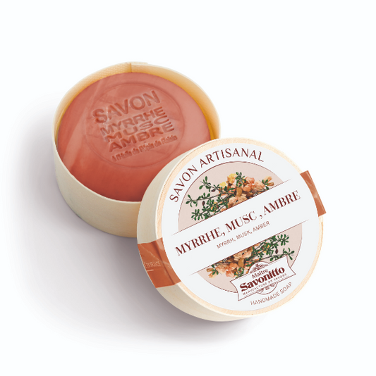 Savon Myrrhe, Musc, Ambre avec boîte en bois-Maitre Savonitto